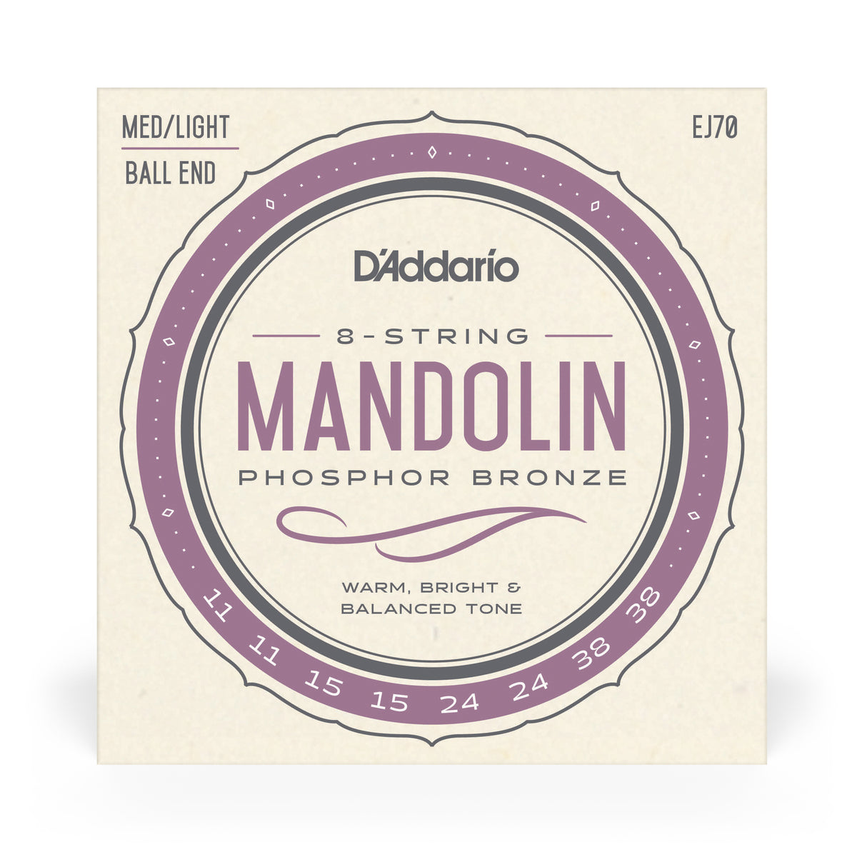 D'Addario EJ70 Phosphor Bronze Mandolin Strings, Ball End,  Medium/Light, 11-38