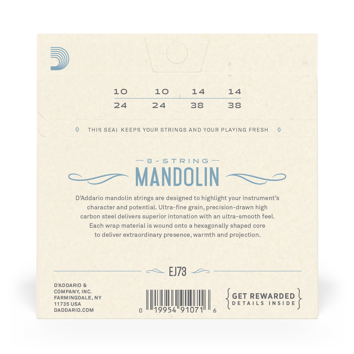 D'Addario EJ73 Mandolin Strings, Phosphor Bronze, Light, 10-38