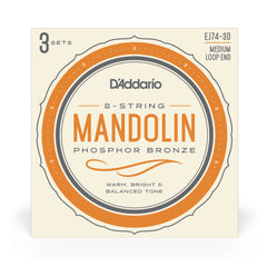 D'Addario EJ74-3D Mandolin Strings, Phosphor Bronze, Medium, 11-40, 3 Sets