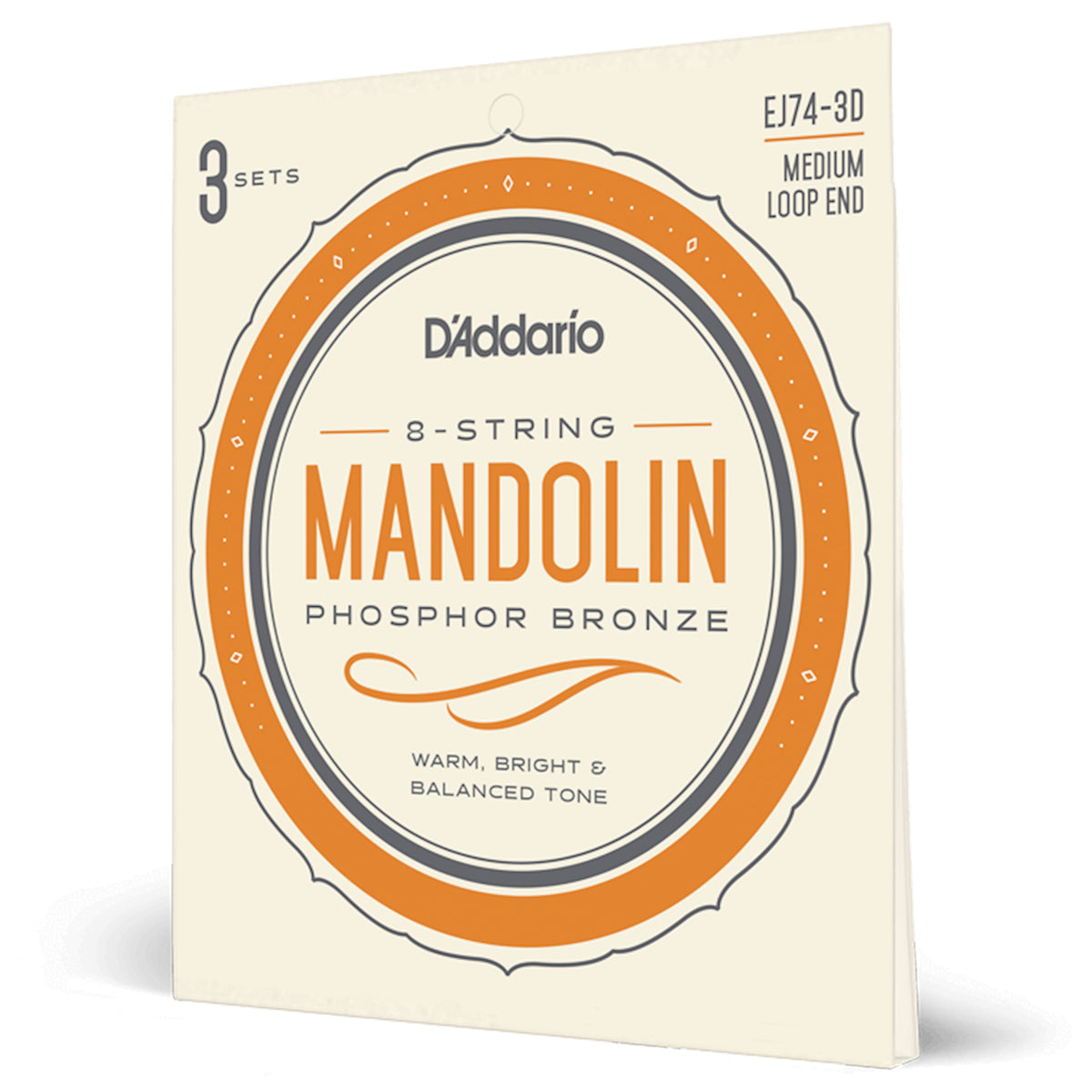 D'Addario EJ74-3D Mandolin Strings, Phosphor Bronze, Medium, 11-40, 3 Sets