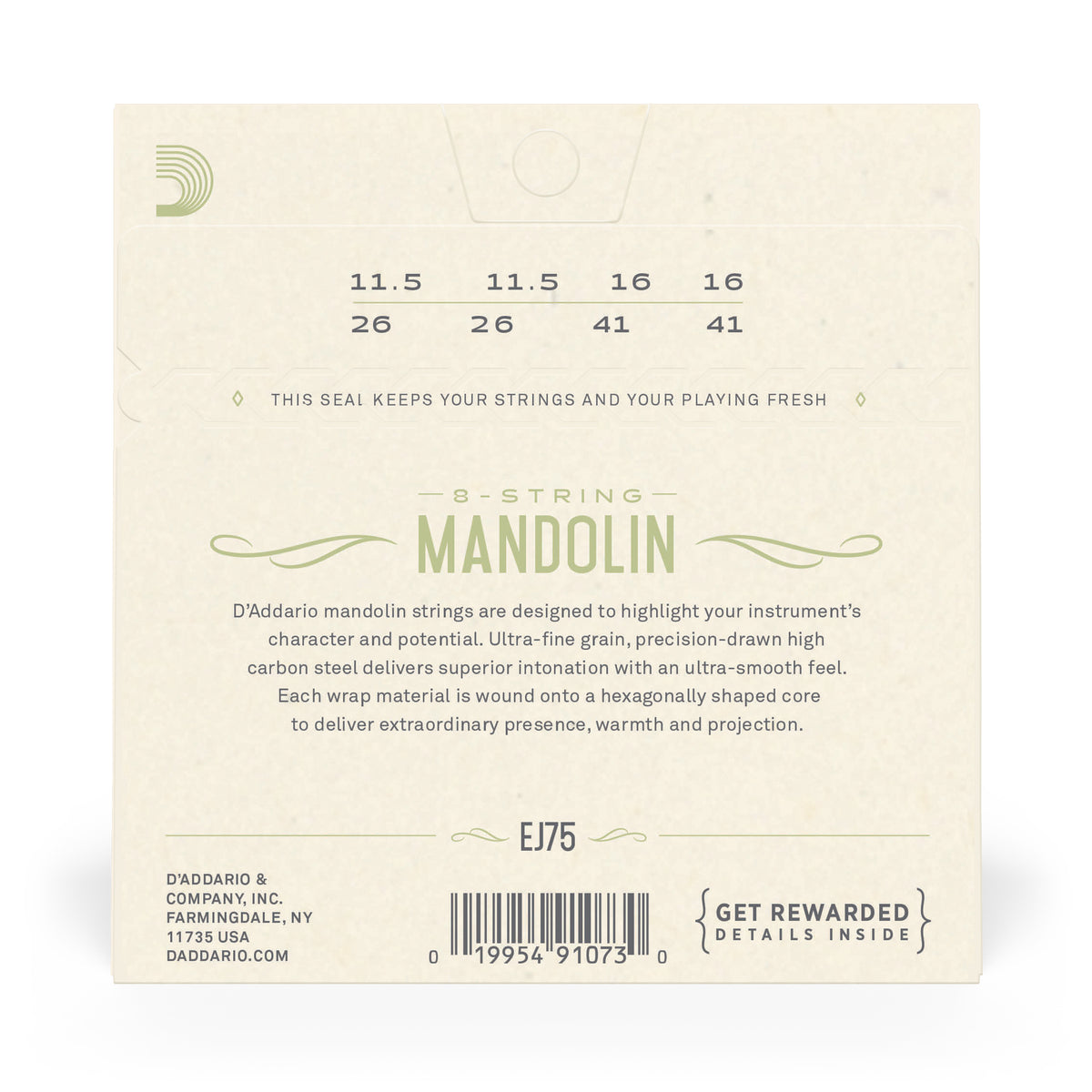 D'Addario EJ75 Mandolin Strings, Phosphor Bronze, Medium/Heavy, 11.5-41