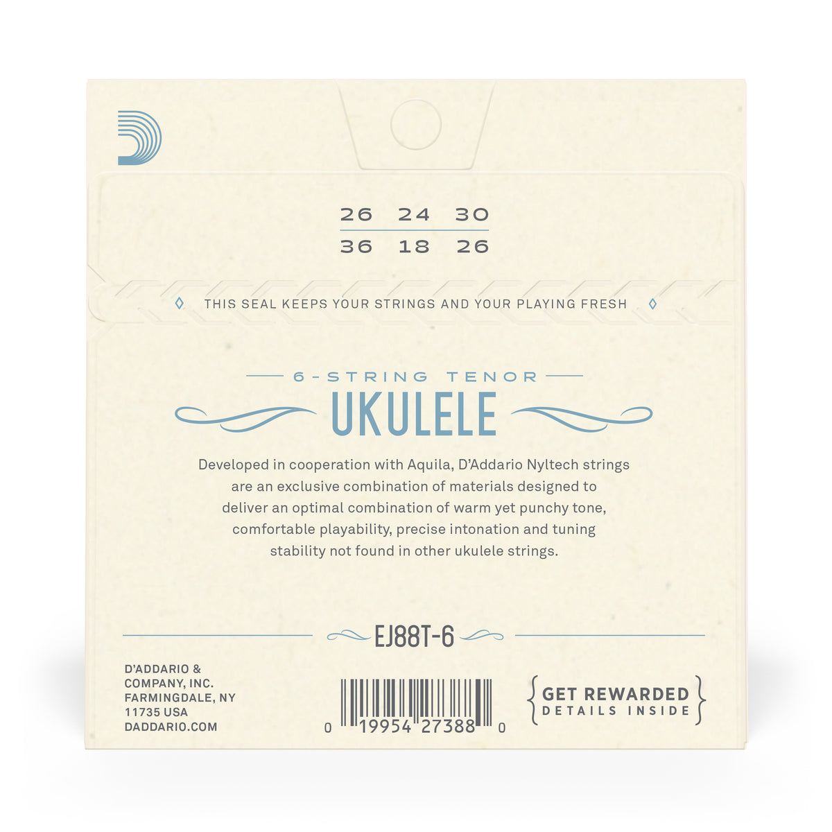 D'Addario EJ88T-6 Nyltech Ukulele Strings, 6-String Tenor