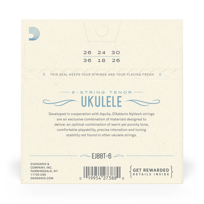 D'Addario EJ88T-6 Nyltech Ukulele Strings, 6-String Tenor