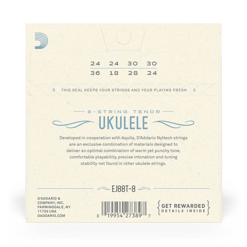 D'Addario EJ88T-8 Nyltech Ukulele Strings, 8-String Tenor