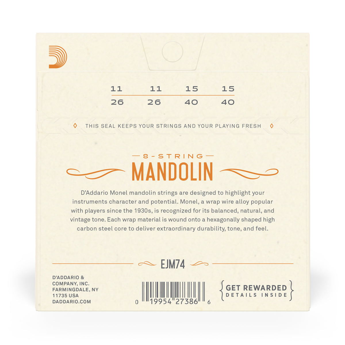 D'Addario EJM74 Monel Mandolin Strings, Medium, 11-40