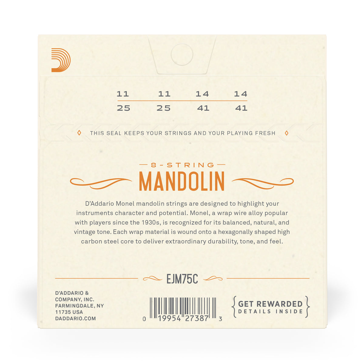 D'Addario EJM75C Monel Mandolin Strings, Medium Plus, 11-41