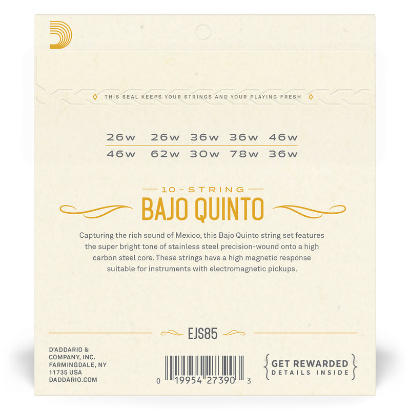 D'Addario EJS85 Bajo Quinto Stainless Steel Strings