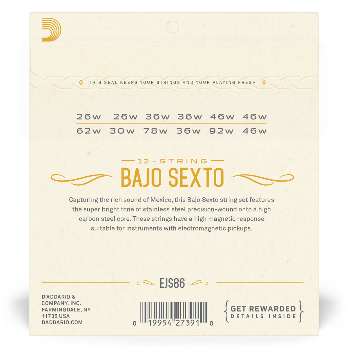 D'Addario EJS86 Bajo Sexto Stainless Steel Strings