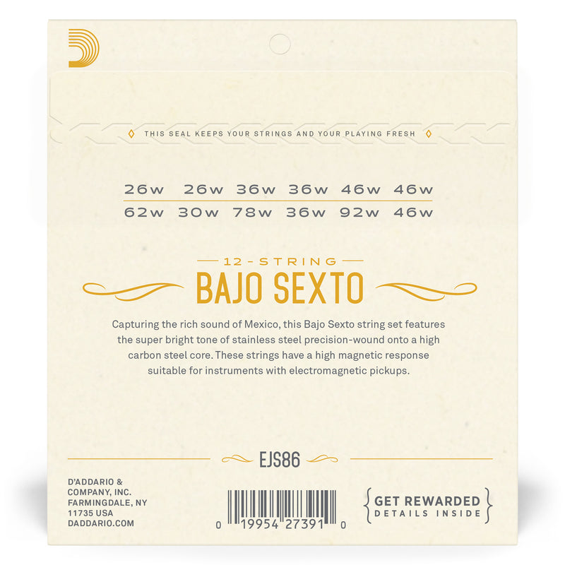 D'Addario EJS86 Bajo Sexto Stainless Steel Strings