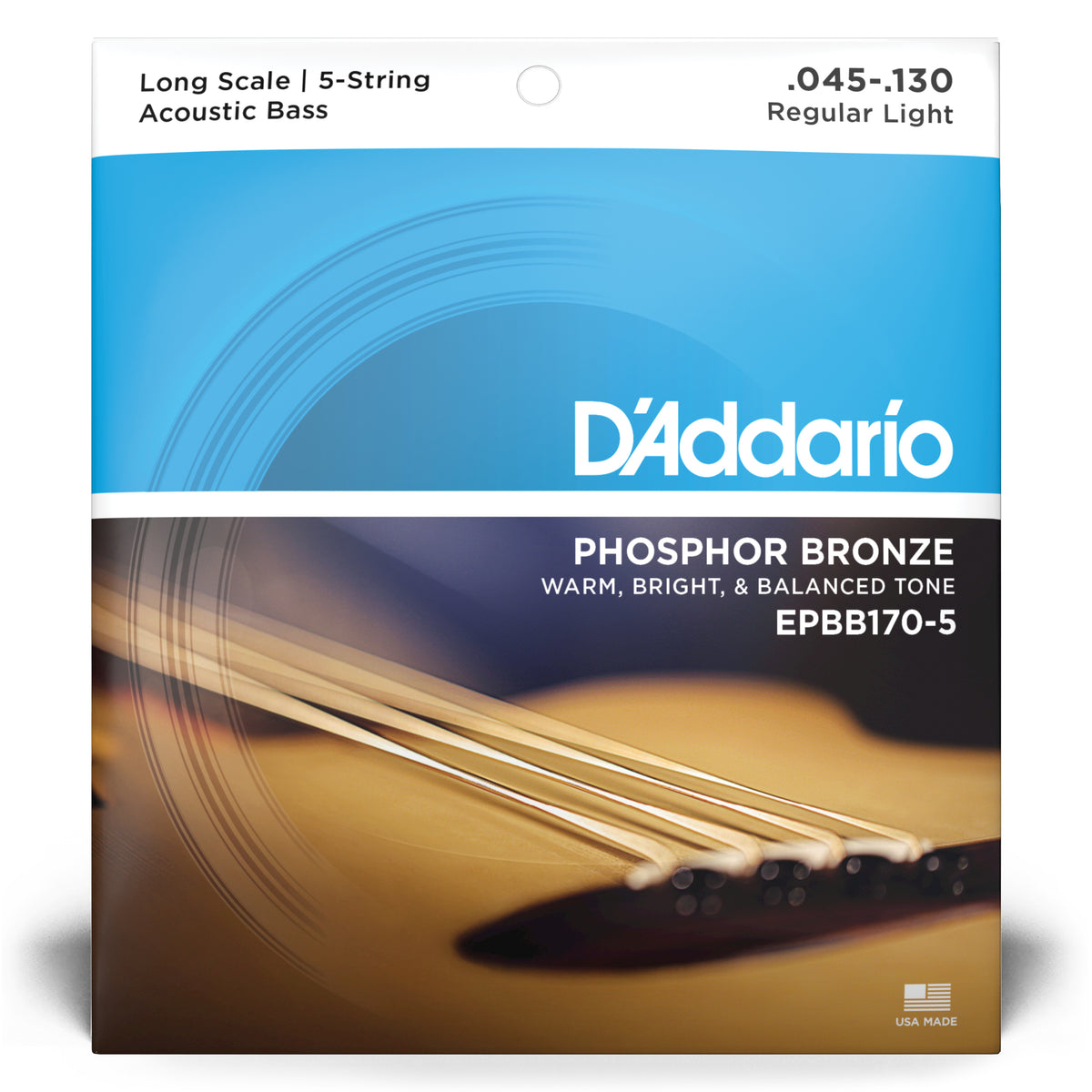D'Addario EPBB170-5 Phosphor Bronze 5-String Acoustic Bass Strings, Long Scale, 45-130