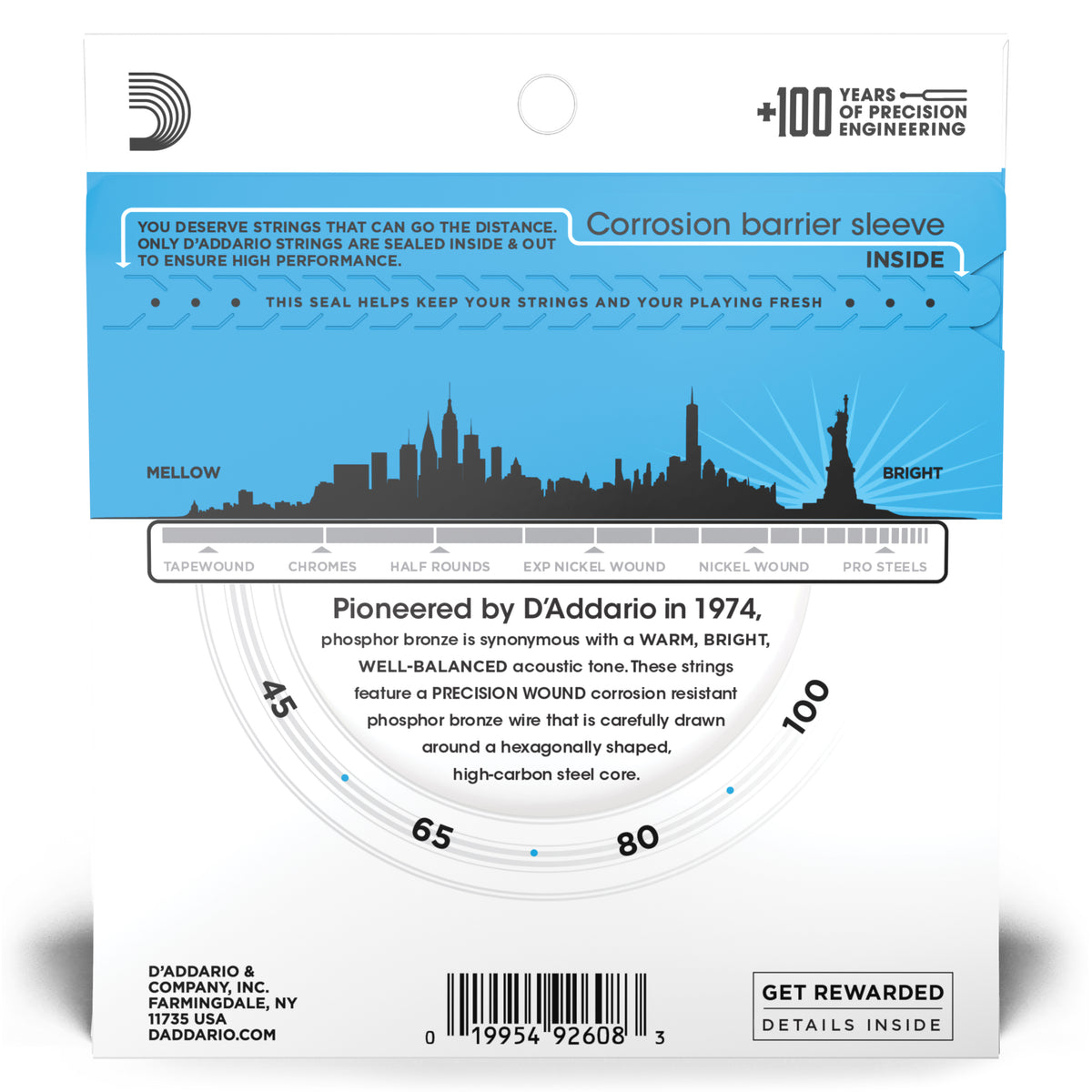 D'Addario EPBB170 Phosphor Bronze Acoustic Bass Strings, Long Scale, 45-100