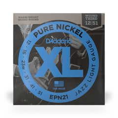 D'Addario EPN21 Pure Nickel Electric Guitar Strings, Jazz Light, 12-52