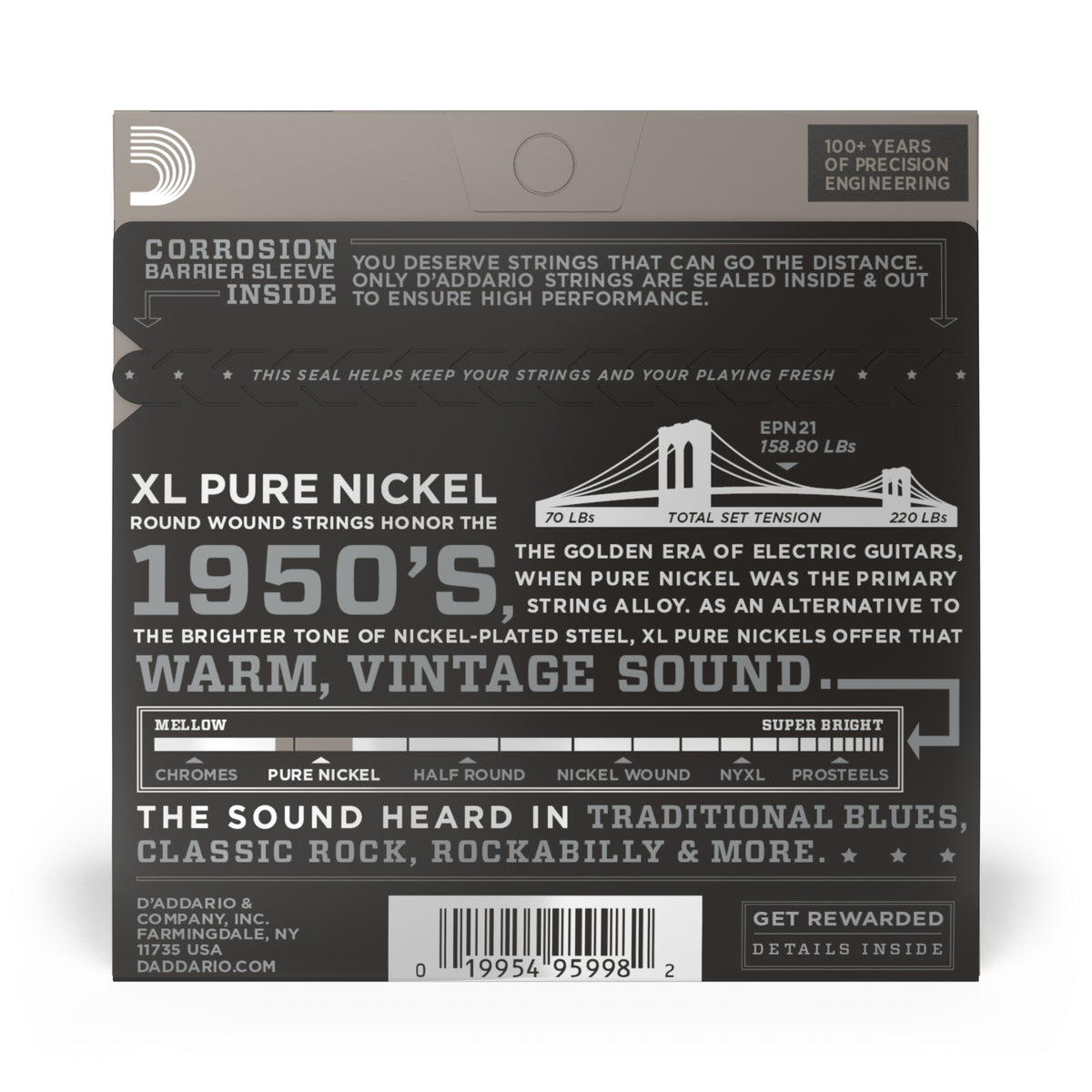 D'Addario EPN21 Pure Nickel Electric Guitar Strings, Jazz Light, 12-52