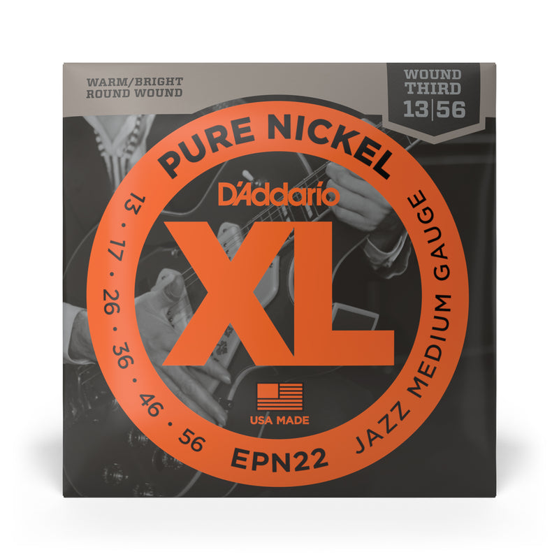 D'Addario EPN22 Pure Nickel Electric Guitar Strings, Jazz Medium, 13-55