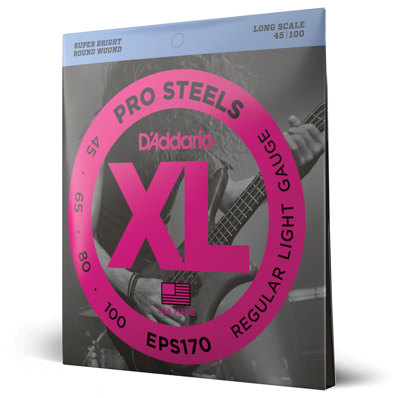 D'Addario EPS170 ProSteels Bass Guitar Strings, Light, 45-100, Long Scale