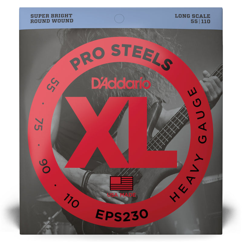 D'Addario EPS230 ProSteels Bass Guitar Strings, Heavy, 55-110, Long Scale