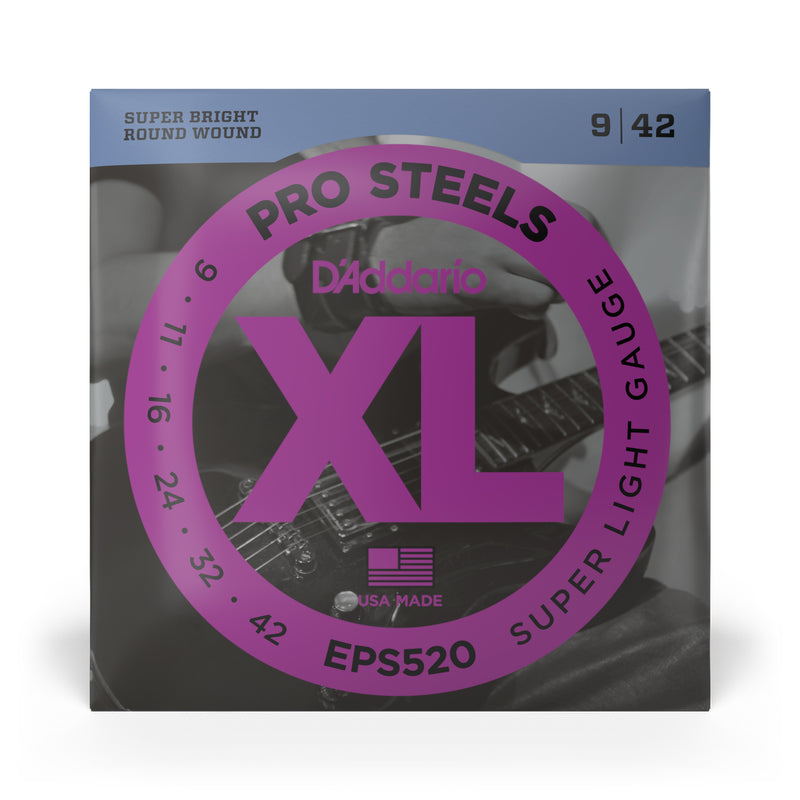 D'Addario EPS520 ProSteels Electric Guitar Strings, Super Light, 09-42
