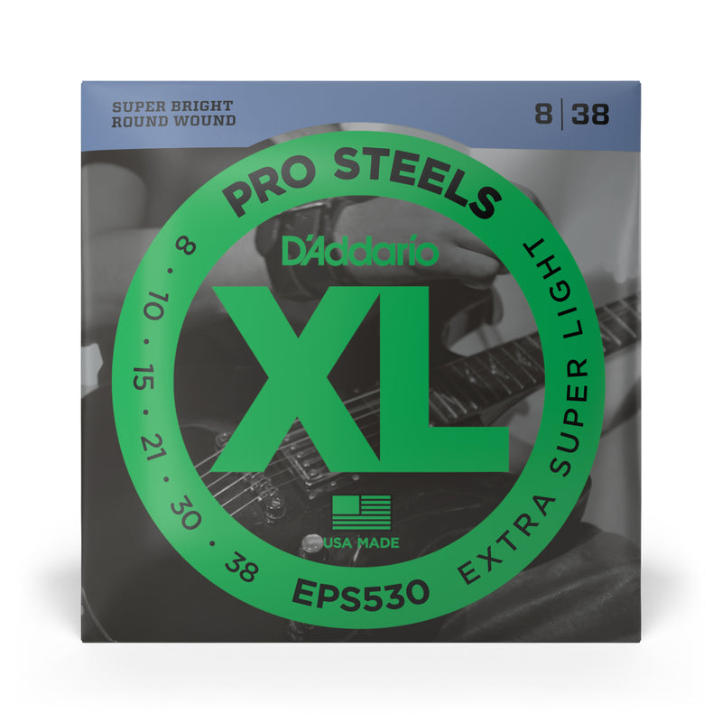 D'Addario EPS530 ProSteels Electric Guitar Strings, Extra-Super Light, 08-38