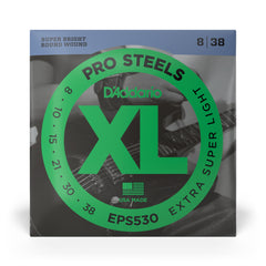 D'Addario EPS530 ProSteels Electric Guitar Strings, Extra-Super Light, 08-38