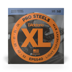 D'Addario EPS540 ProSteels Electric Guitar Strings, Light Top/Heavy Bottom, 10-52