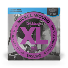 D'Addario ESXL120 Nickel Wound Electric Guitar Strings, Super Light, Double Ball End, 09-42