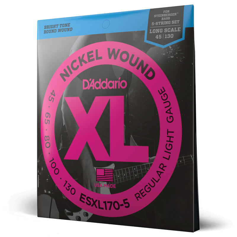 D'Addario ESXL170-5 Nickel Wound 5-String Bass Guitar Strings, Light, 45-130, Double Ball End, Long Scale