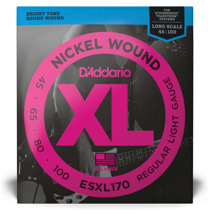 D'Addario ESXL170 Nickel Wound Bass Guitar Strings, Light, 45-100, Double Ball End, Long Scale