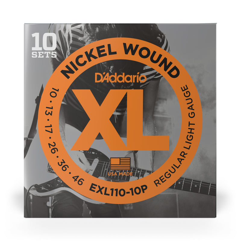 D'Addario EXL110-10P Nickel Wound Electric Guitar Strings, Regular Light, 10-46, 10 Sets