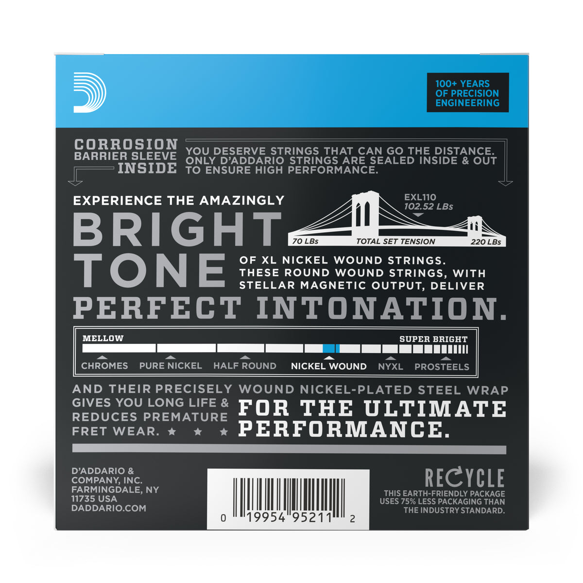 D'Addario EXL110-10P Nickel Wound Electric Guitar Strings, Regular Light, 10-46, 10 Sets