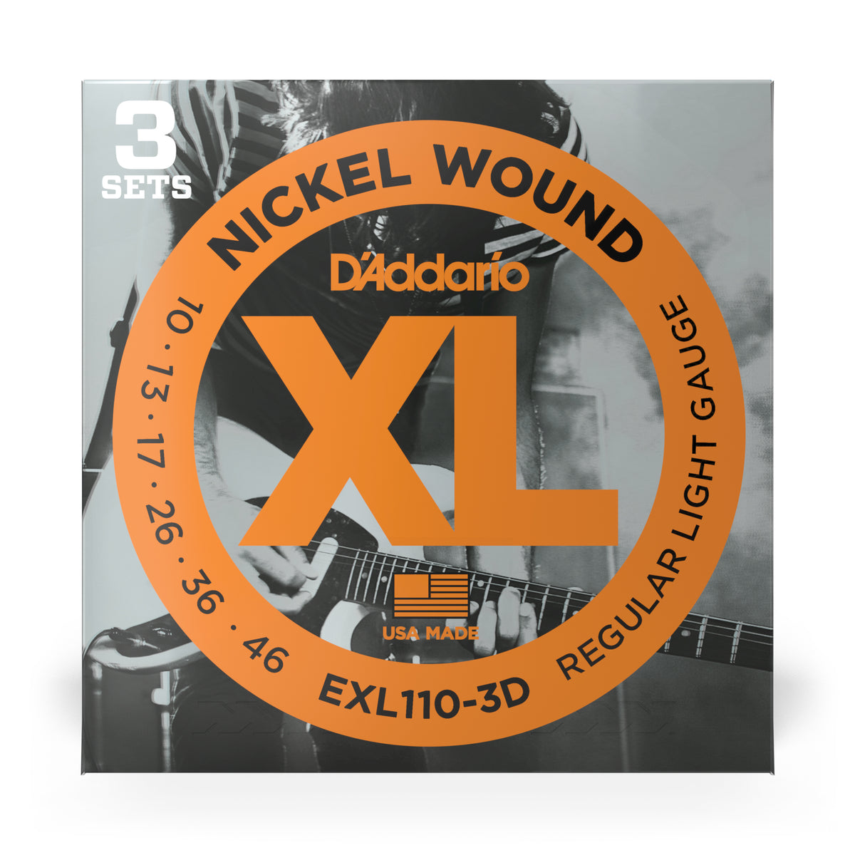D'Addario EXL110-3D Nickel Wound Electric Guitar Strings, Regular Light, 10-46, 3 Sets