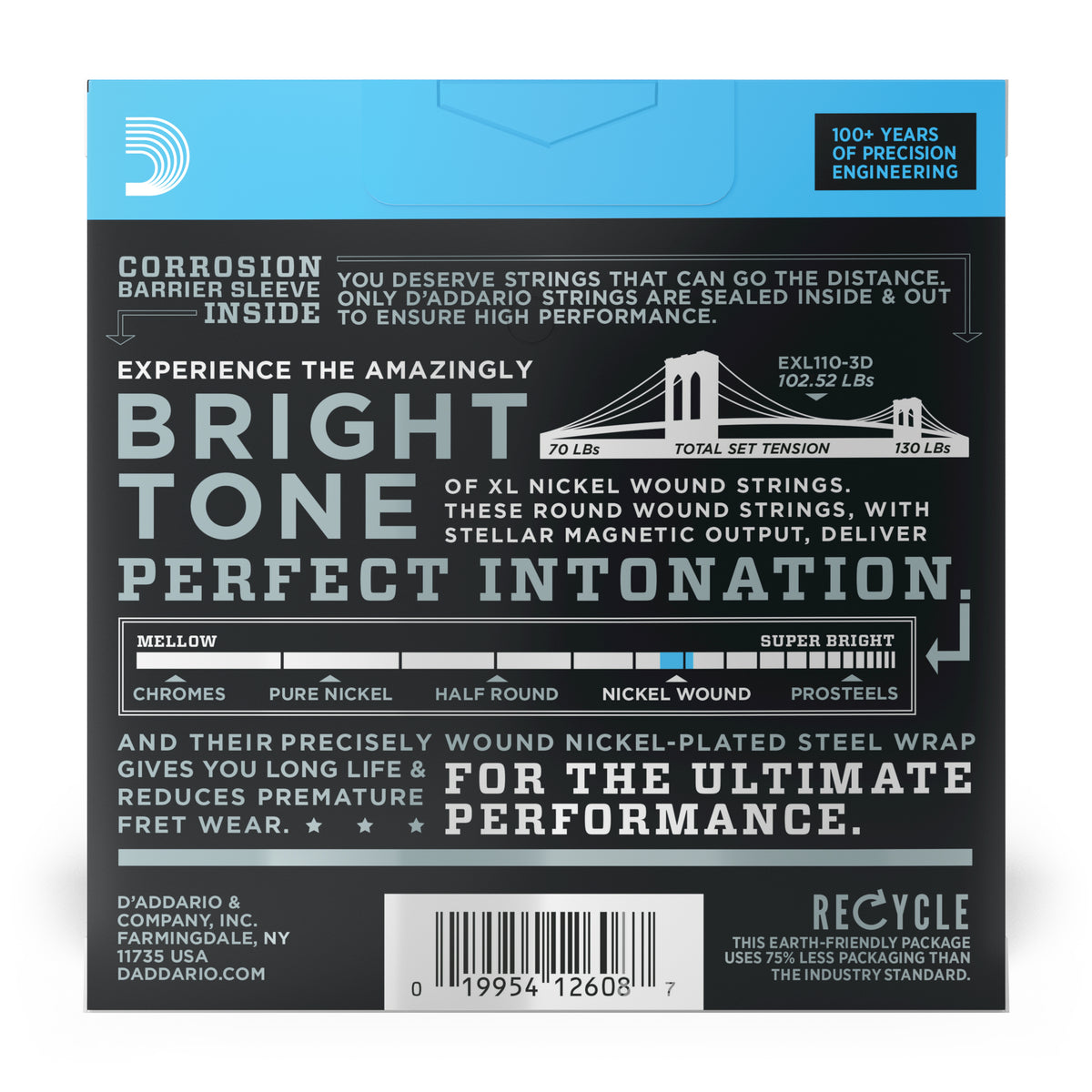 D'Addario EXL110-3D Nickel Wound Electric Guitar Strings, Regular Light, 10-46, 3 Sets