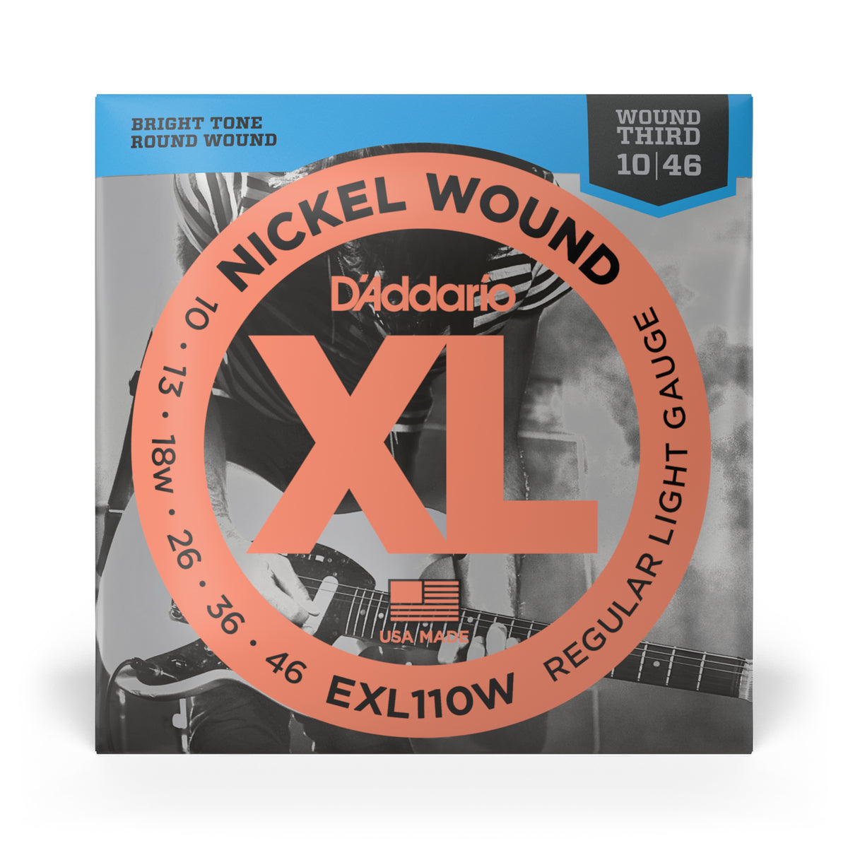 D'Addario EXL110W Nickel Wound Electric Guitar Strings, Regular Light, Wound 3rd, 10-46