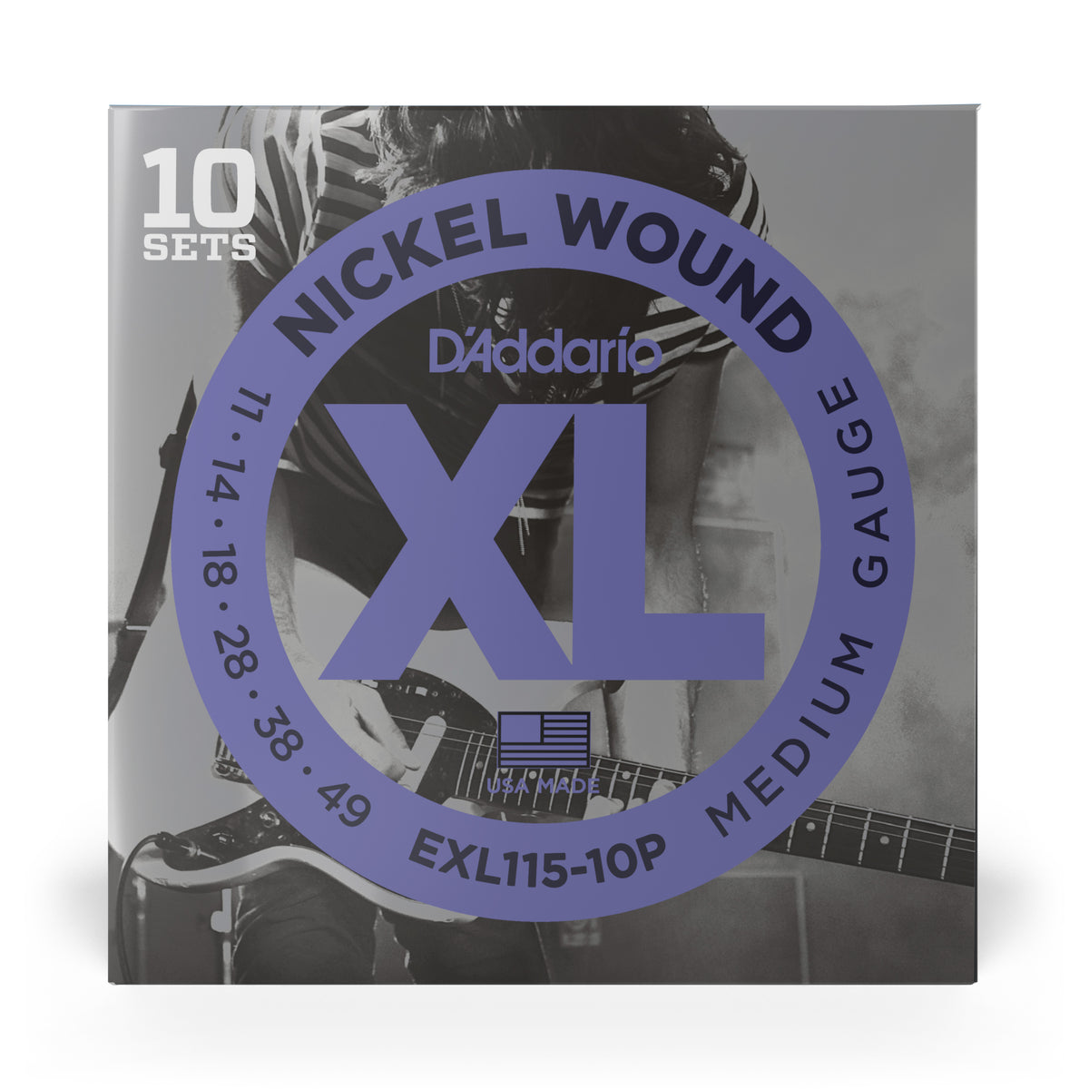 D'Addario EXL115-10P Nickel Wound Electric Guitar Strings, Medium/Blues-Jazz Rock, 11-49, 10 Sets