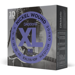 D'Addario EXL115-10P Nickel Wound Electric Guitar Strings, Medium/Blues-Jazz Rock, 11-49, 10 Sets