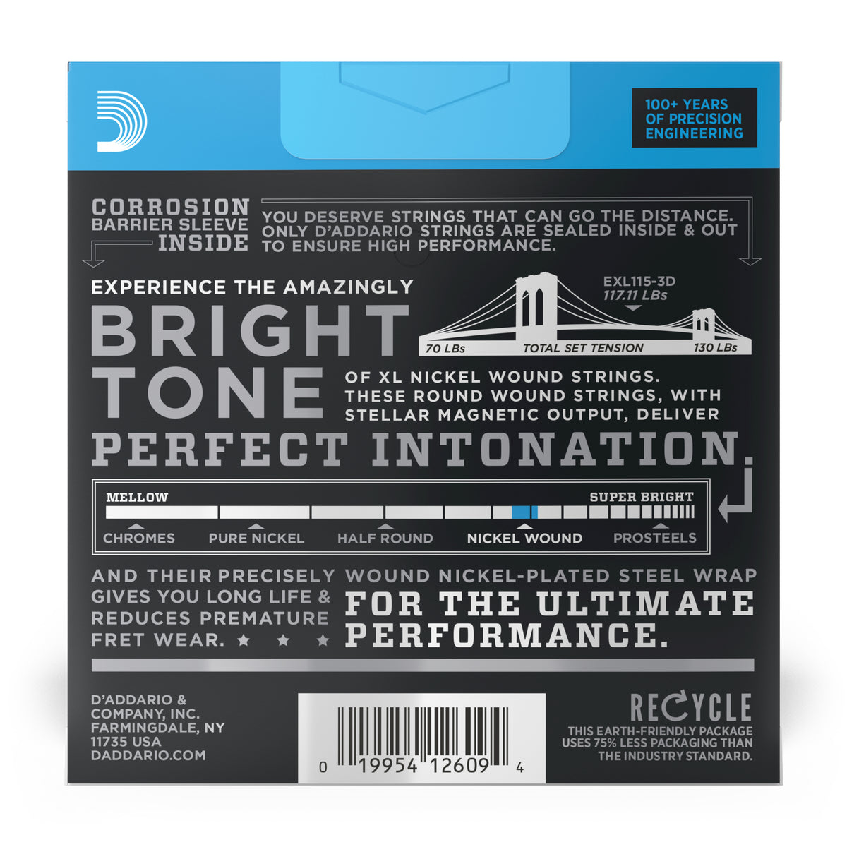 D'Addario EXL115-3D Nickel Wound Electric Guitar Strings, 3 Sets, Medium/Blues-Jazz Rock, 11-49, 3 Sets