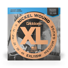 D'Addario EXL115w Nickel Wound Electric Guitar Strings, Medium/Blues-Jazz Rock, Wound 3rd, 11-49