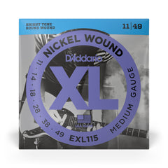 D'Addario EXL115 Nickel Wound Electric Guitar Strings, Medium/Blues-Jazz Rock, 11-49