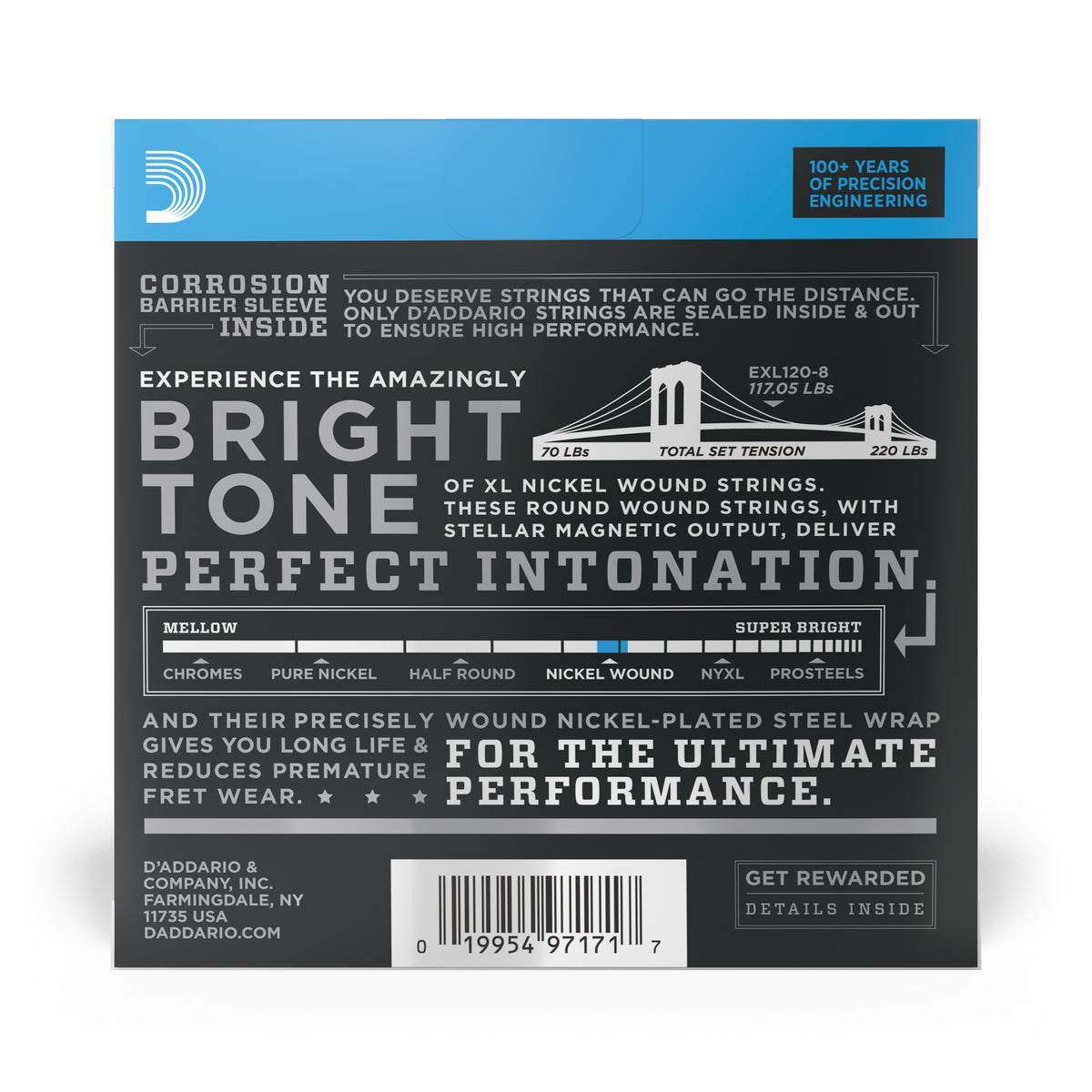 D'Addario EXL120-8 8-String Nickel Wound Electric Guitar Strings, Super Light, 09-65