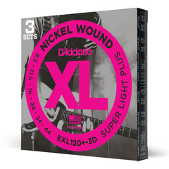 D'Addario EXL120+-3D Nickel Wound Electric Guitar Strings, Super Light Plus, 9.5-44, 3 Sets