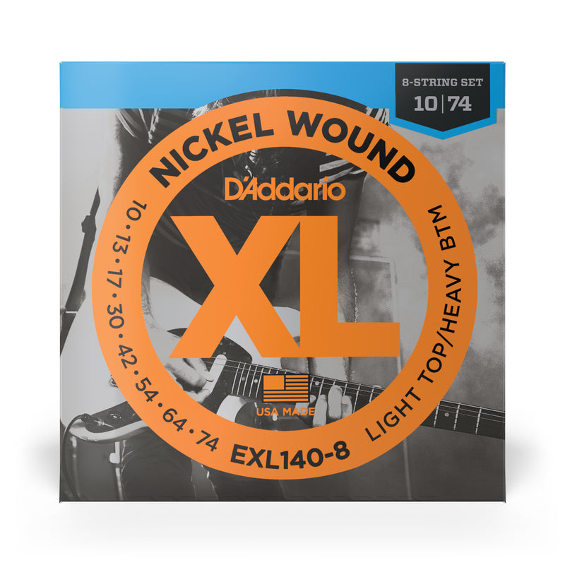 D'Addario EXL140-8 8-String Nickel Wound Electric Guitar Strings, Light Top/Heavy Bottom, 10-74