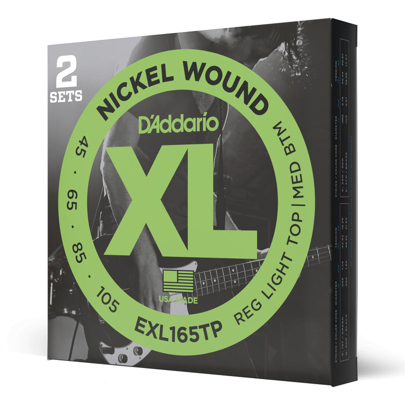 D'Addario EXL165TP Nickel Wound Bass Guitar Strings, Custom Light, 45-105, 2 Sets, Long Scale