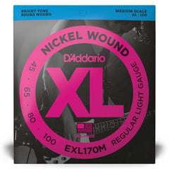 D'Addario EXL170M Nickel Wound Bass Guitar Strings, Light, 45-100, Medium Scale