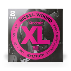 D'Addario EXL170TP Nickel Wound Bass Guitar Strings, Light, 45-100, 2 Sets, Long Scale