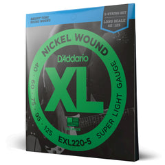 D'Addario EXL220-5 5-String Nickel Wound Bass Guitar Strings, Super Light, 40-125, Long Scale