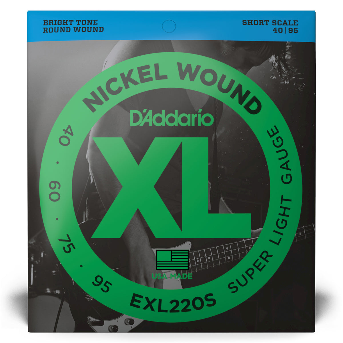 D'Addario EXL220S Nickel Wound Bass Guitar Strings, Super Light, 40-95, Short  Scale