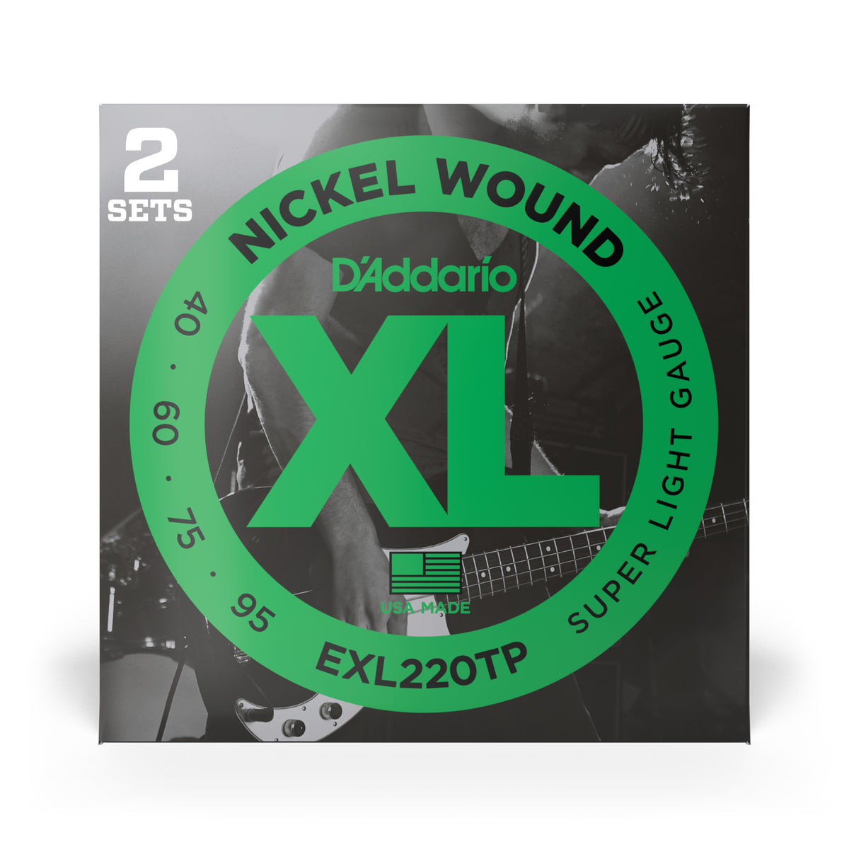 D'Addario EXL220TP Nickel Wound Bass Guitar Strings, Super Light, 40-95, 2 Sets, Long Scale