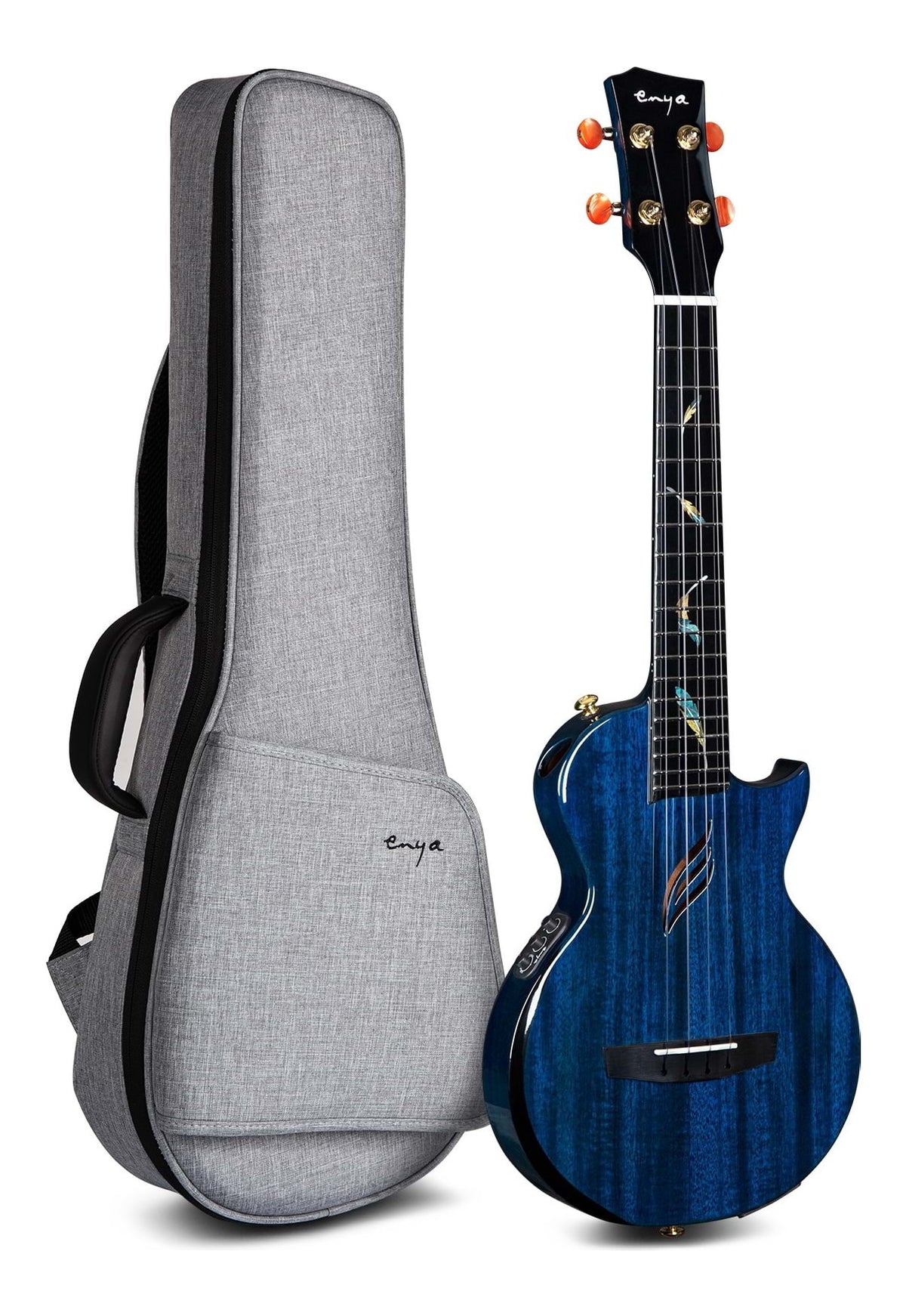 Enya Feather Solid Mahogany Tenor Ukulele with AcousticPlus Pickup - Blue