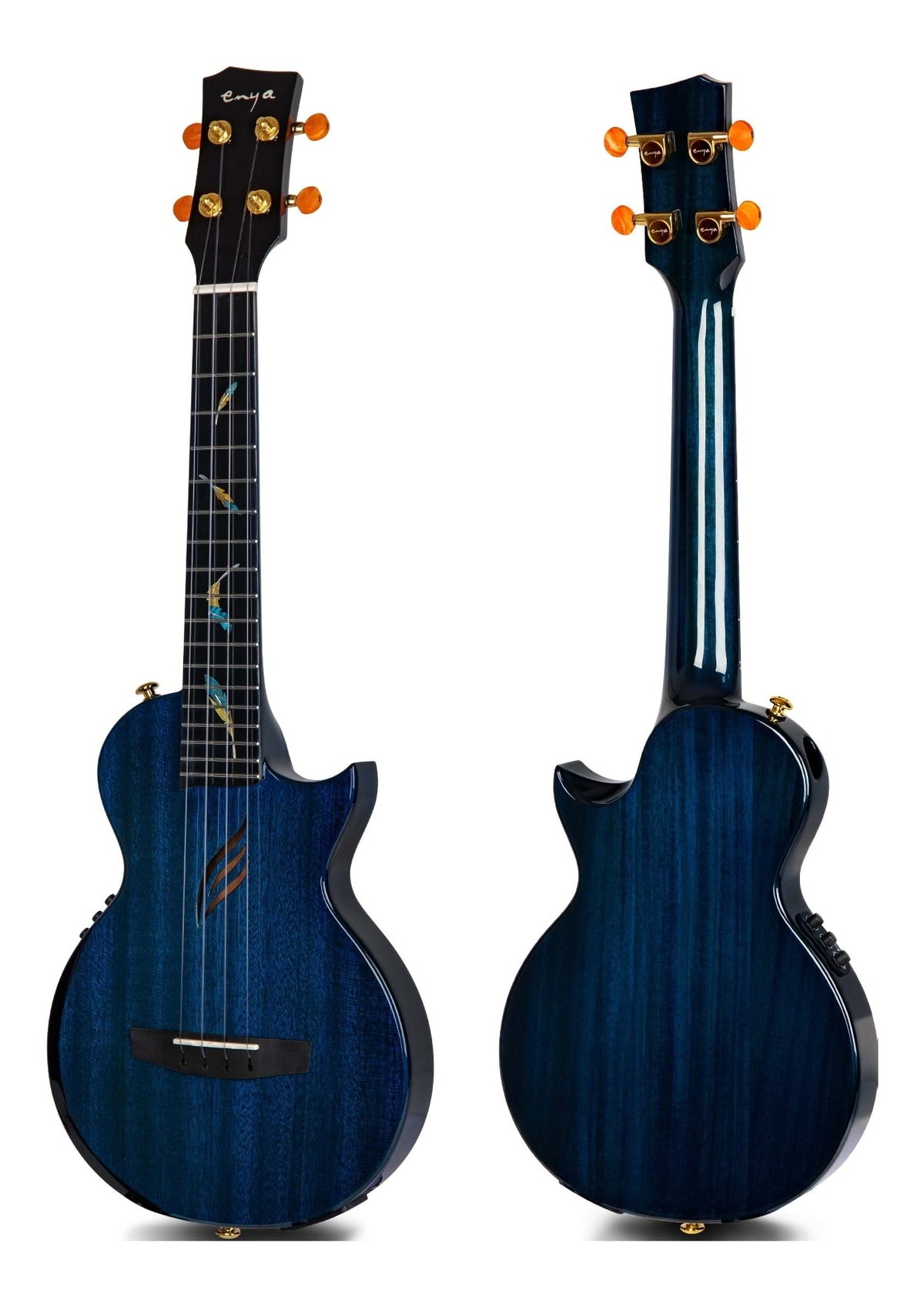 Enya Feather Solid Mahogany Tenor Ukulele with AcousticPlus Pickup - Blue