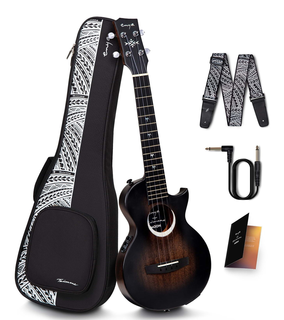 Enya Taimane Moon Tenor 4-String Ukulele with AcousticPlus Pickup - Black