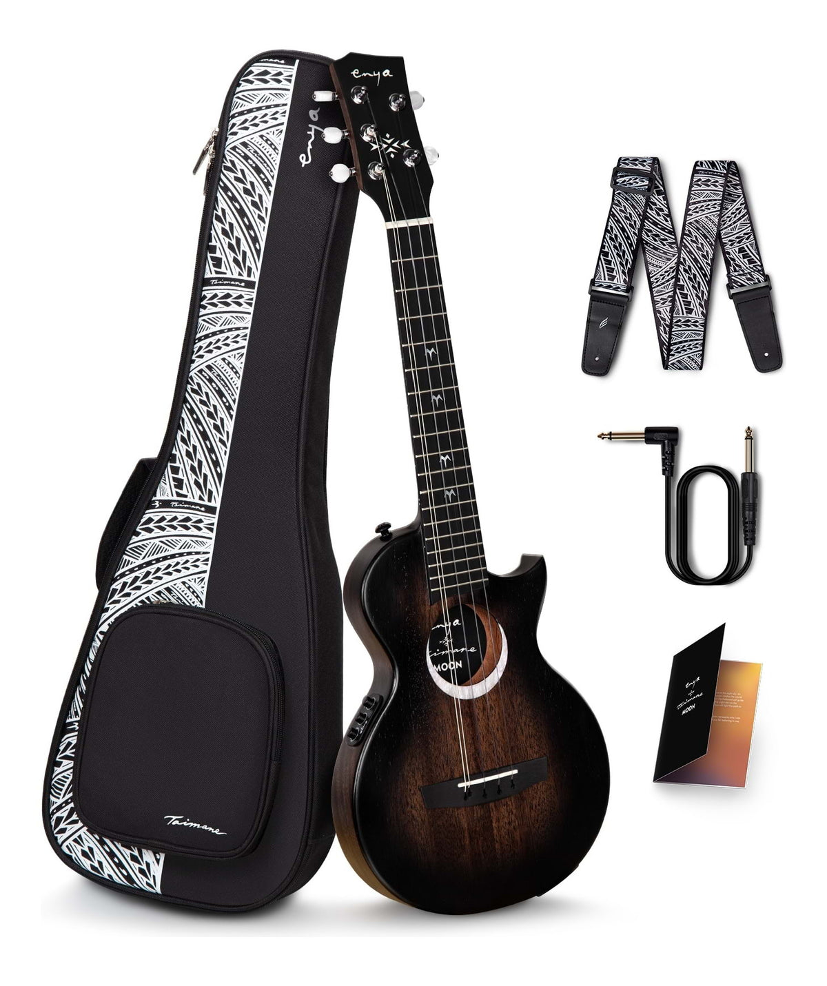 Enya Taimane Moon Tenor 5-String Ukulele with AcousticPlus Pickup - Black